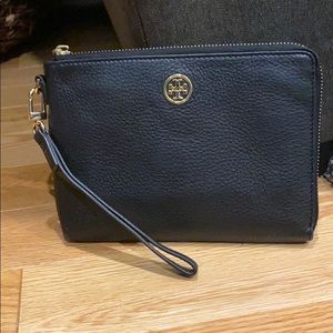 Tory Burch “Landon” black leather wristlet